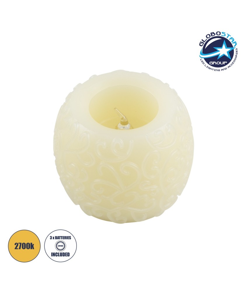 GloboStar® CANDLE 79537 Διακοσμητικό Realistic Κερί με LED Εφέ Κινούμενης Φλόγας - Μπαταρίας 3 x LR1130 Θερμό Λευκό 2700K Μπεζ D6 x H5cm